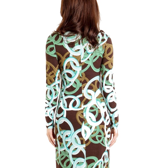 COWL NECK STRETCH DRESS LONG SLEEVE MADE IN EUROPE - Picture 3 of 5